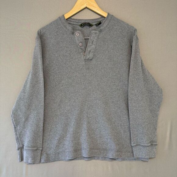 L.L. Bean Adult Thermal Henley Long Sleeve Sweater Gray Size Large 100% Cotton - Picture 1 of 9